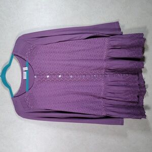 04119 LOGO Lavish purple embroidered & knit button front L/S shirt M